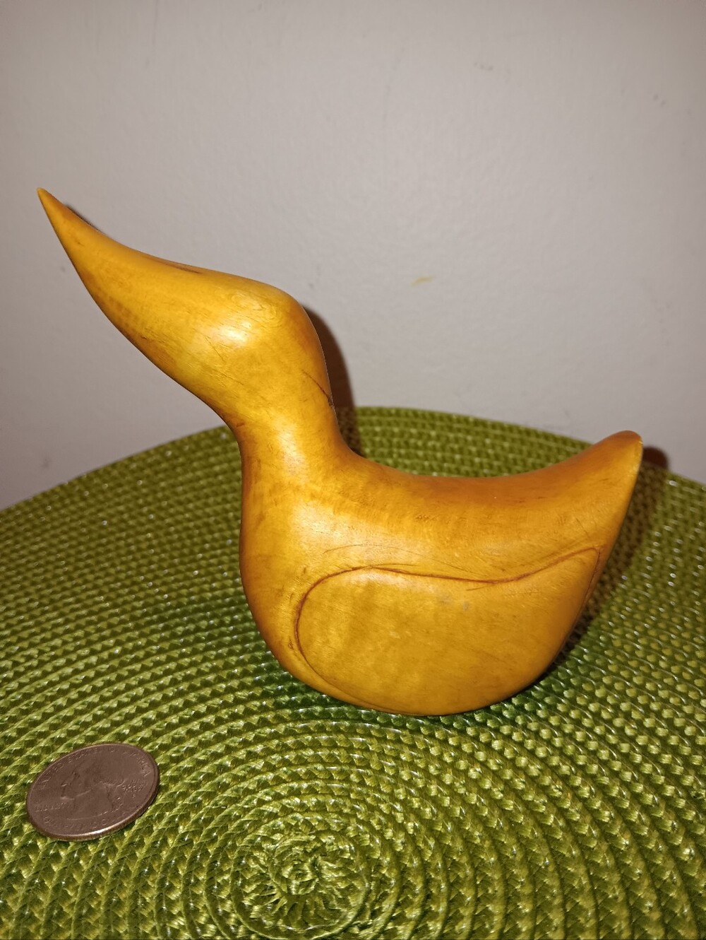 Vintage Hand-Carved Minimalist Wood Duck Figurine - Signed & Dated